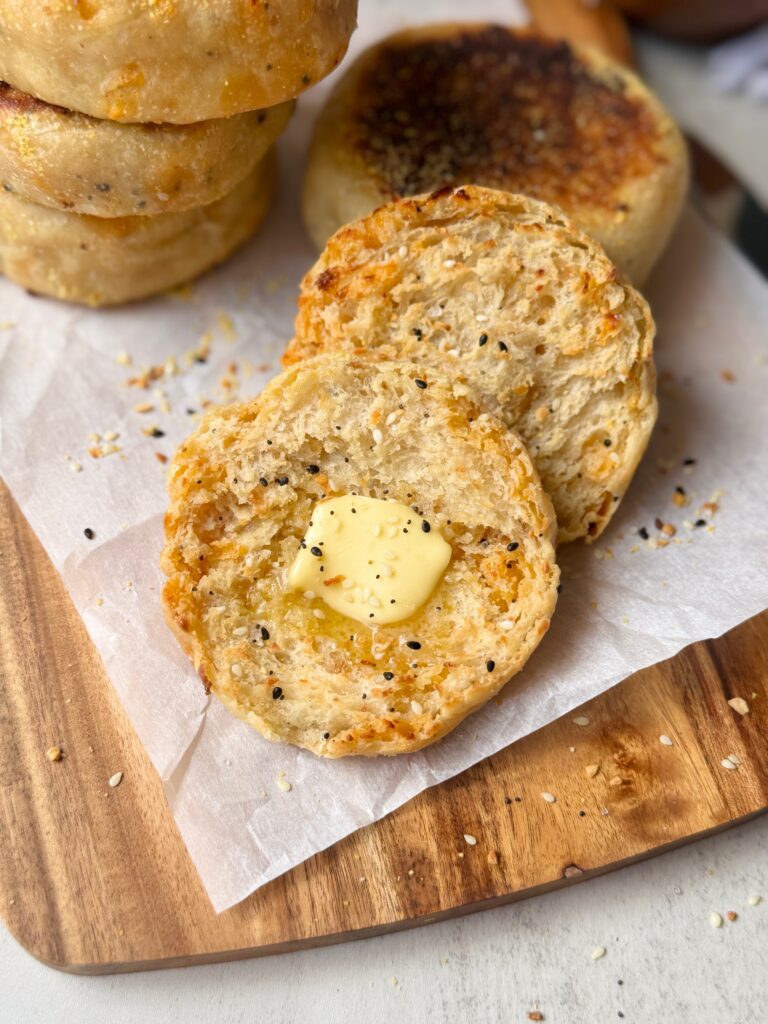everything bagel sourdough english muffins