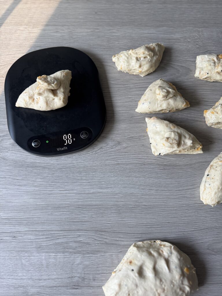 shaping the English muffin dough