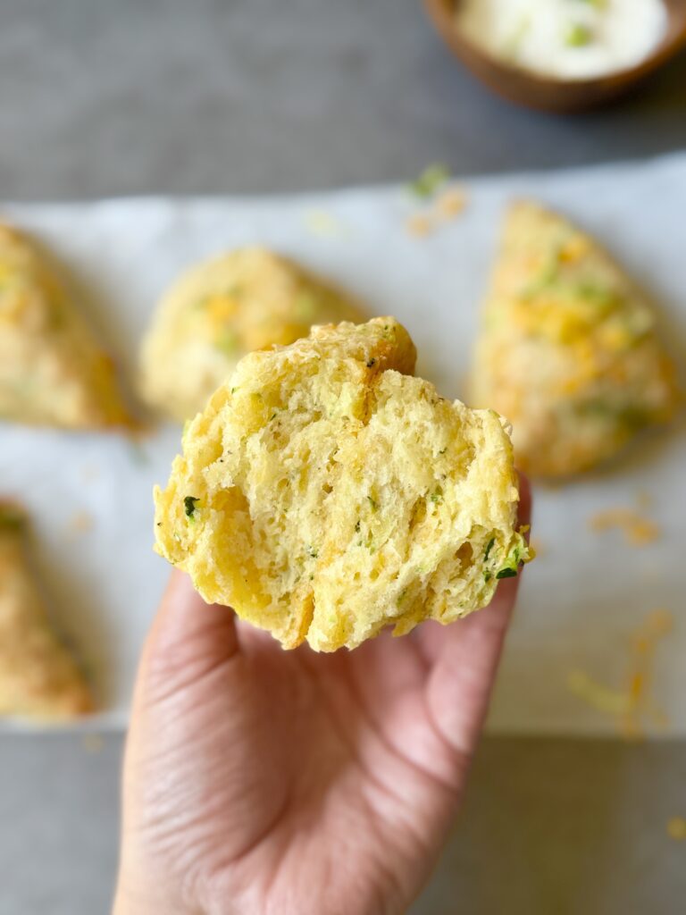 zucchini cheddar sourdough scone crumb
