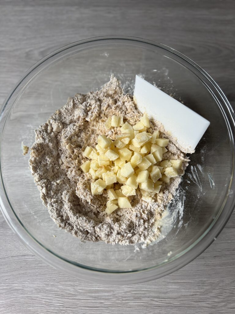 mixing apple scones
