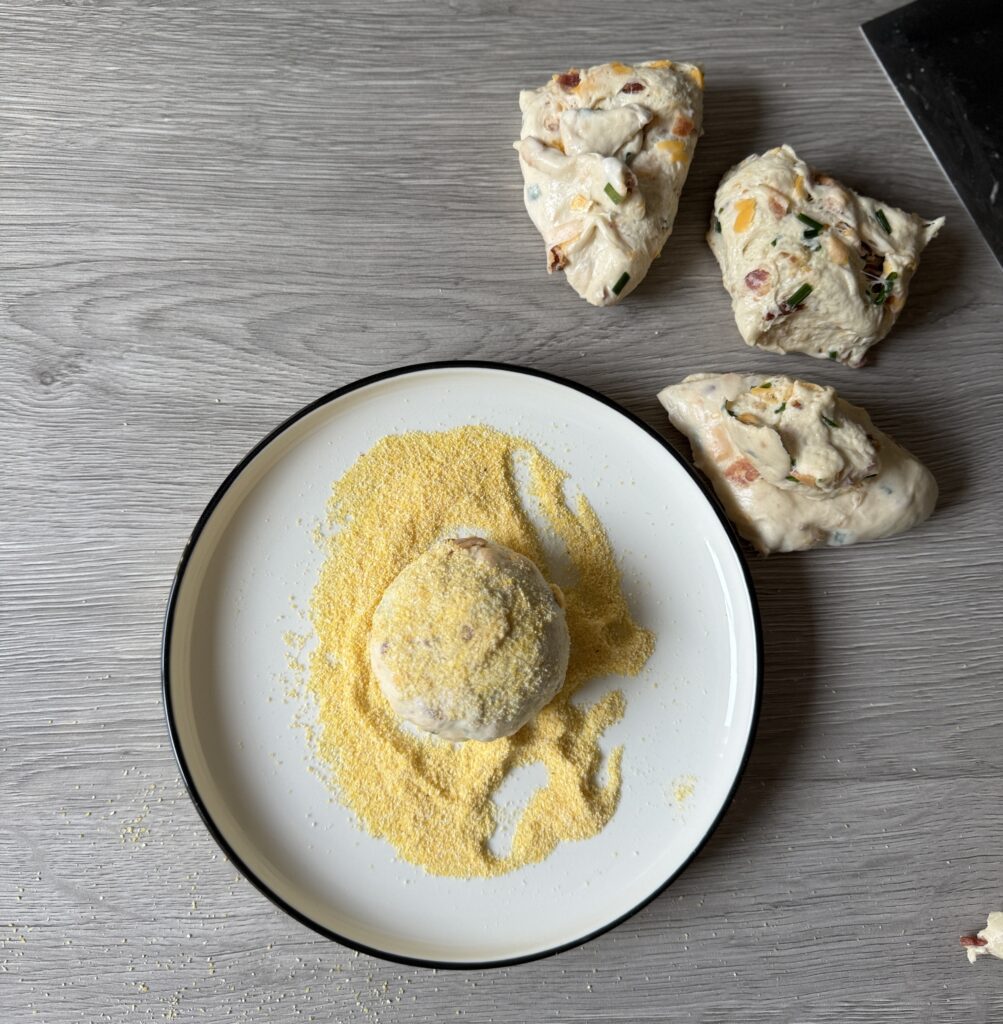 cornmeal on English muffins