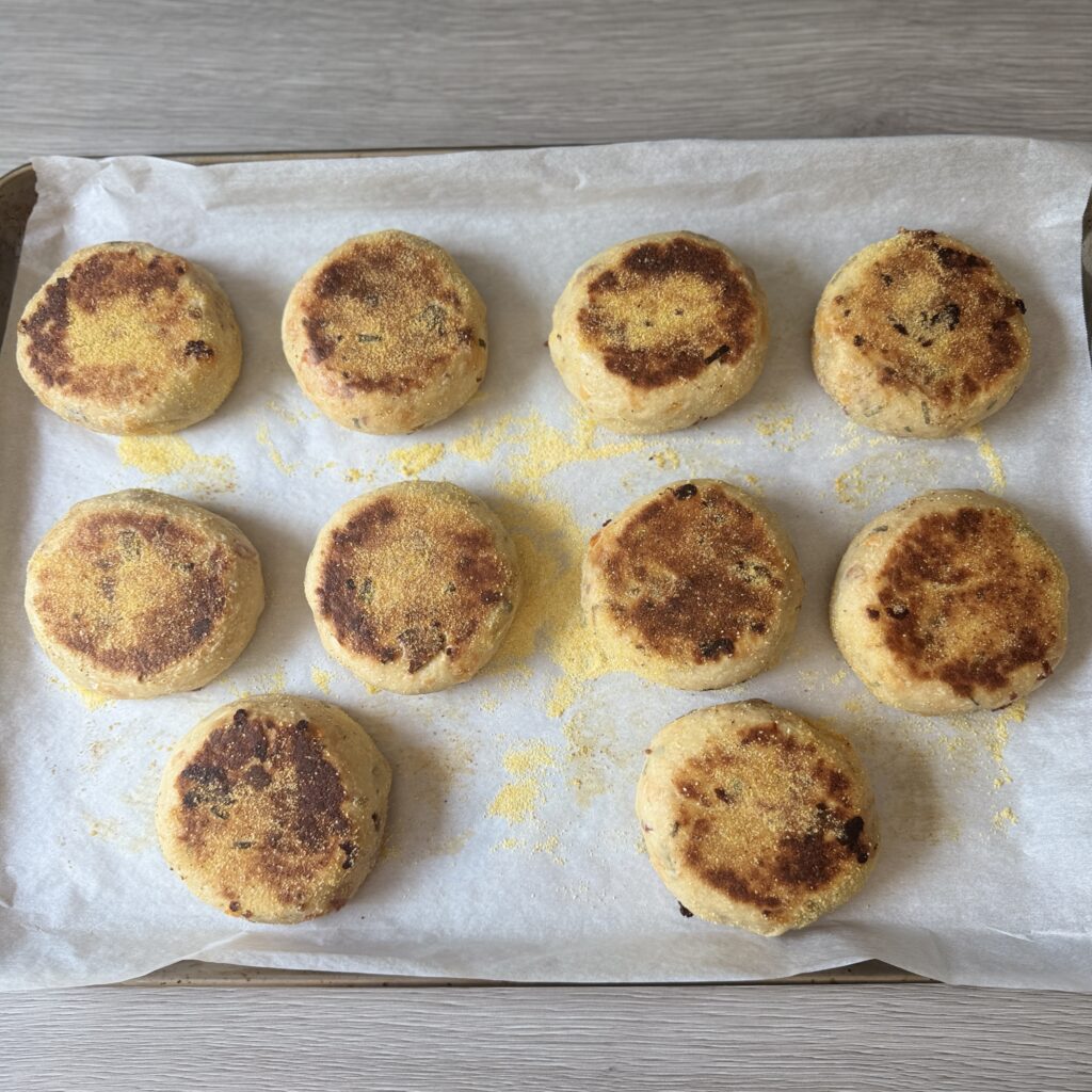 baked sourdough English muffins