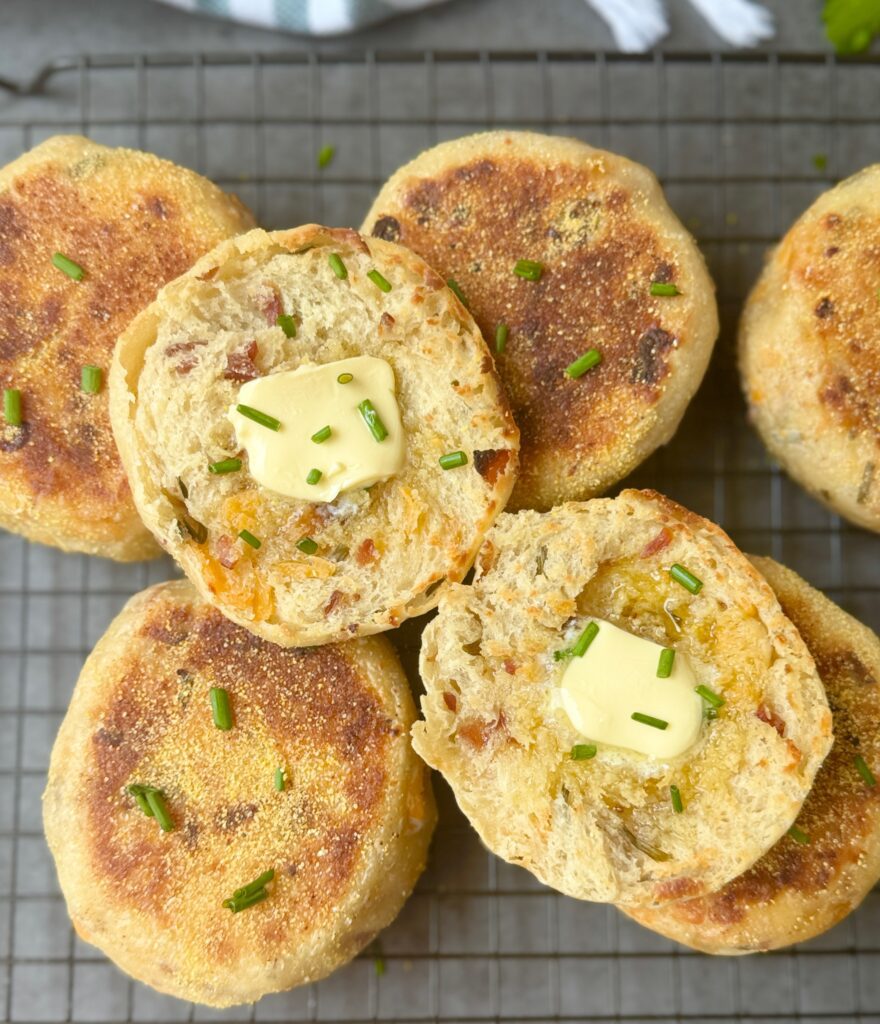 bacon cheddar chive English muffins