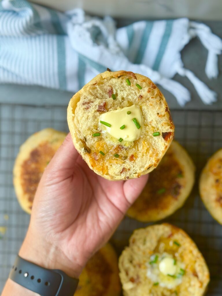 bacon cheddar chive English muffins