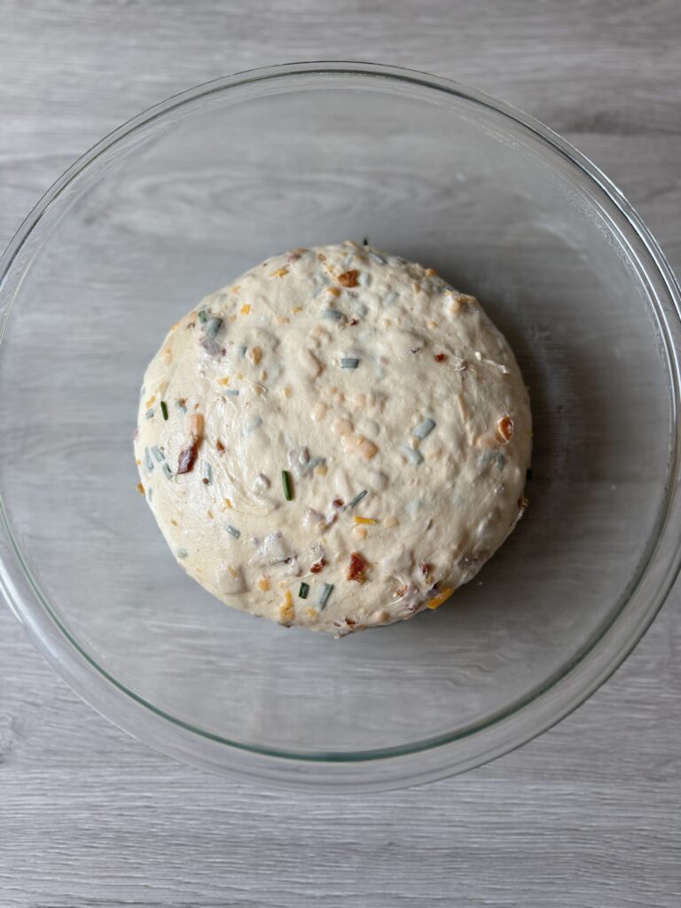 proofed bacon cheddar chive dough