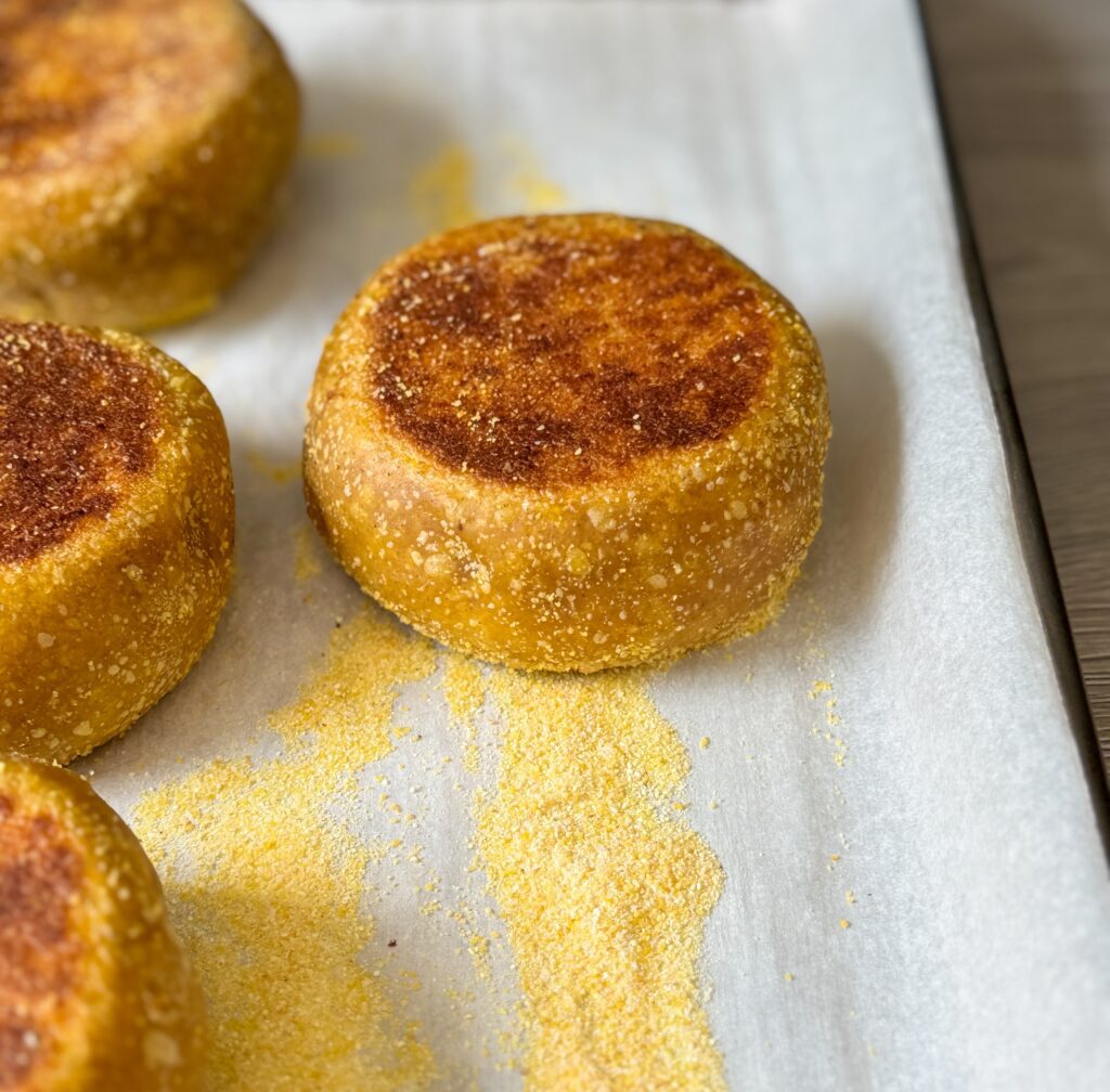 pumpkin spice sourdough English muffins