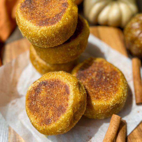 pumpkin spice sourdough English muffins