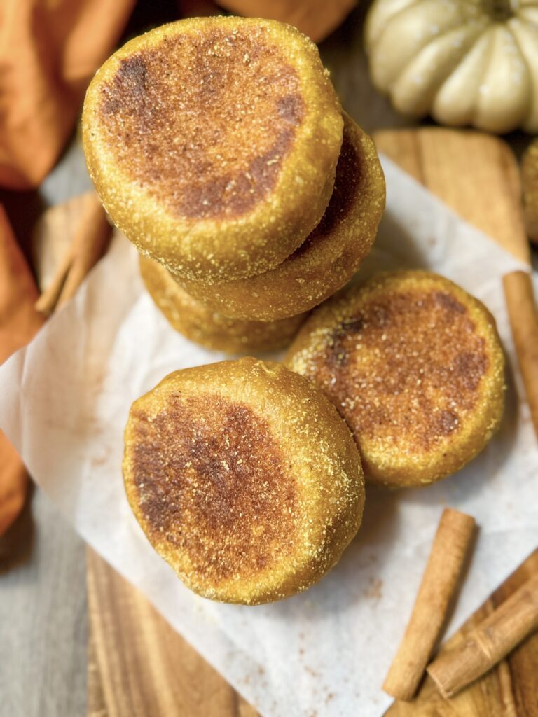 pumpkin spice sourdough English muffins