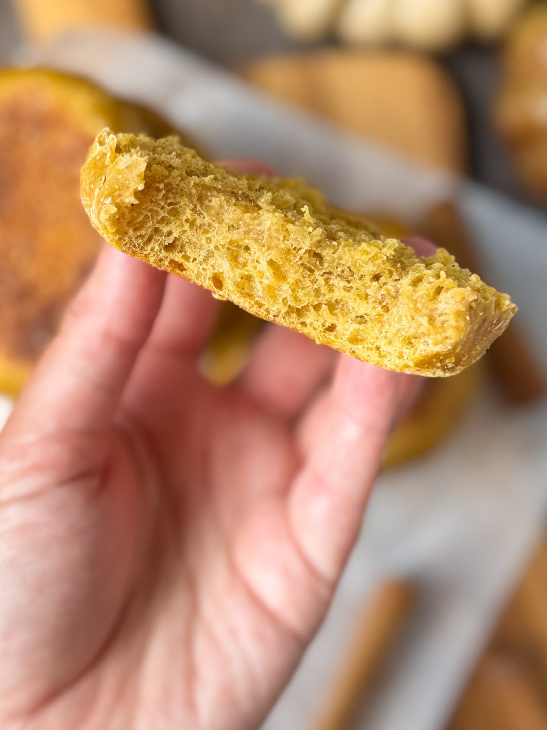 inside of sourdough english muffin pumpkin spice