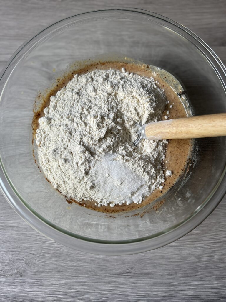 mixing pumpkin spice english muffins