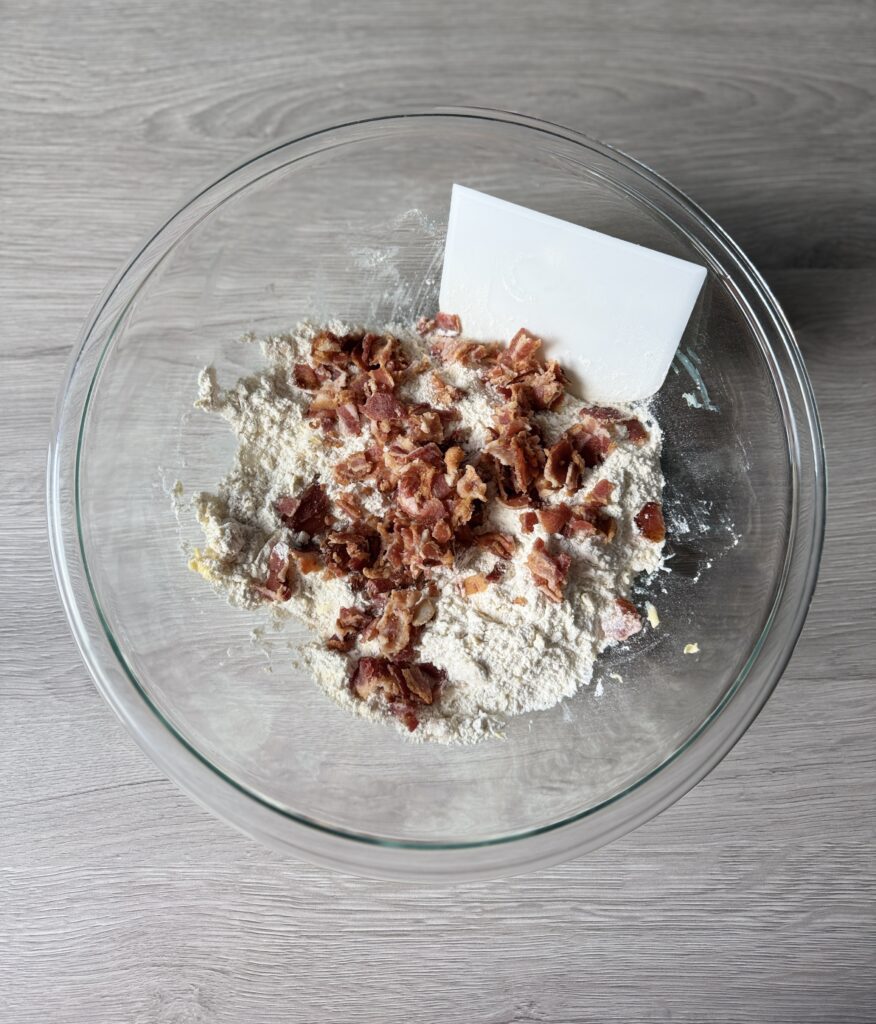 mixing maple bacon scones