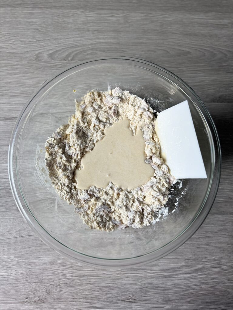 mixing maple bacon scones