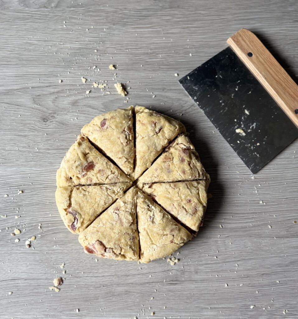 shaping maple bacon sourdough scones