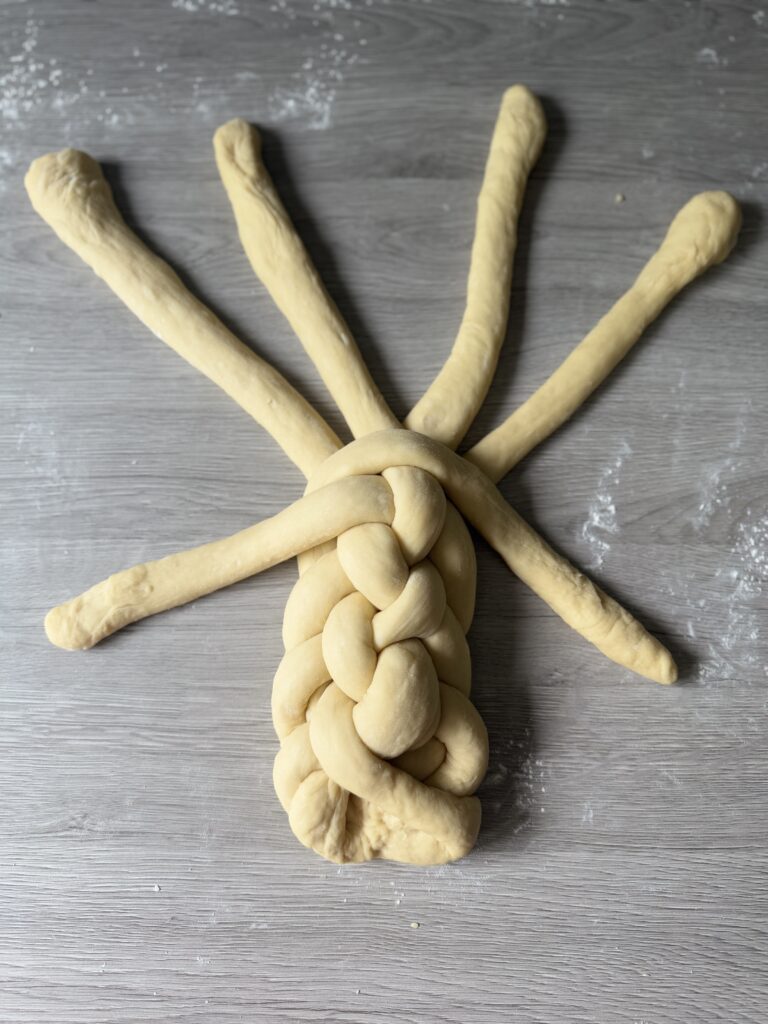 braiding challah dough