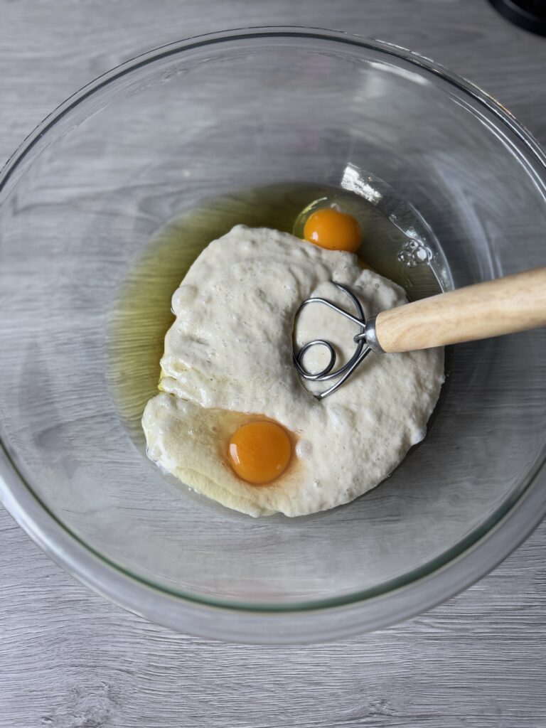 mixing challah dough