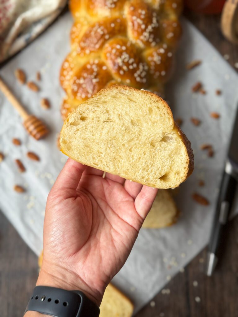 sourdough challah slice