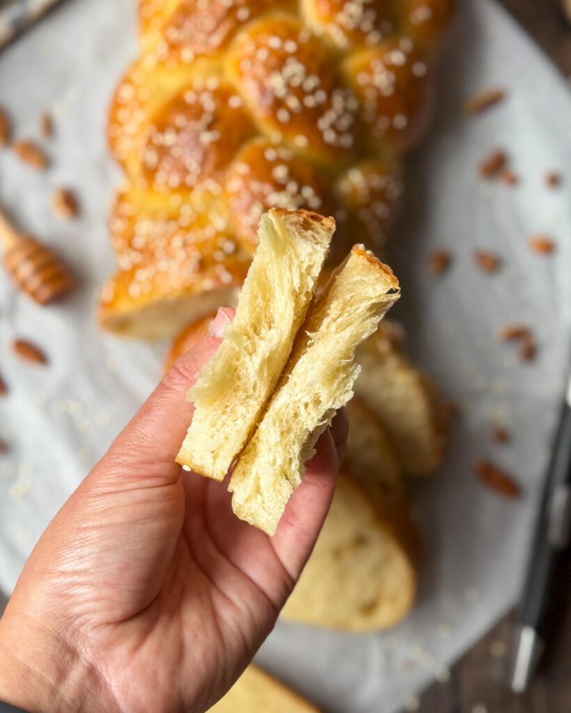 sourdough challah slice