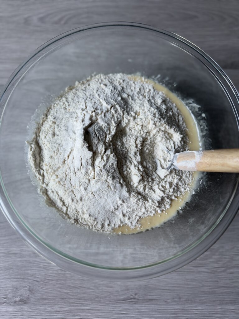 mixing challah dough