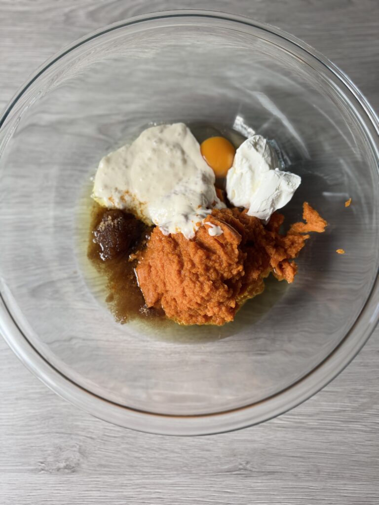 mixing sourdough pumpkin quick bread