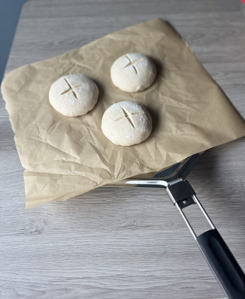 transferring bread bowls