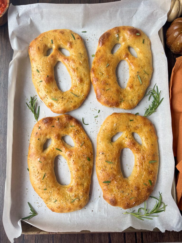 baked sourdough ghost fougasse