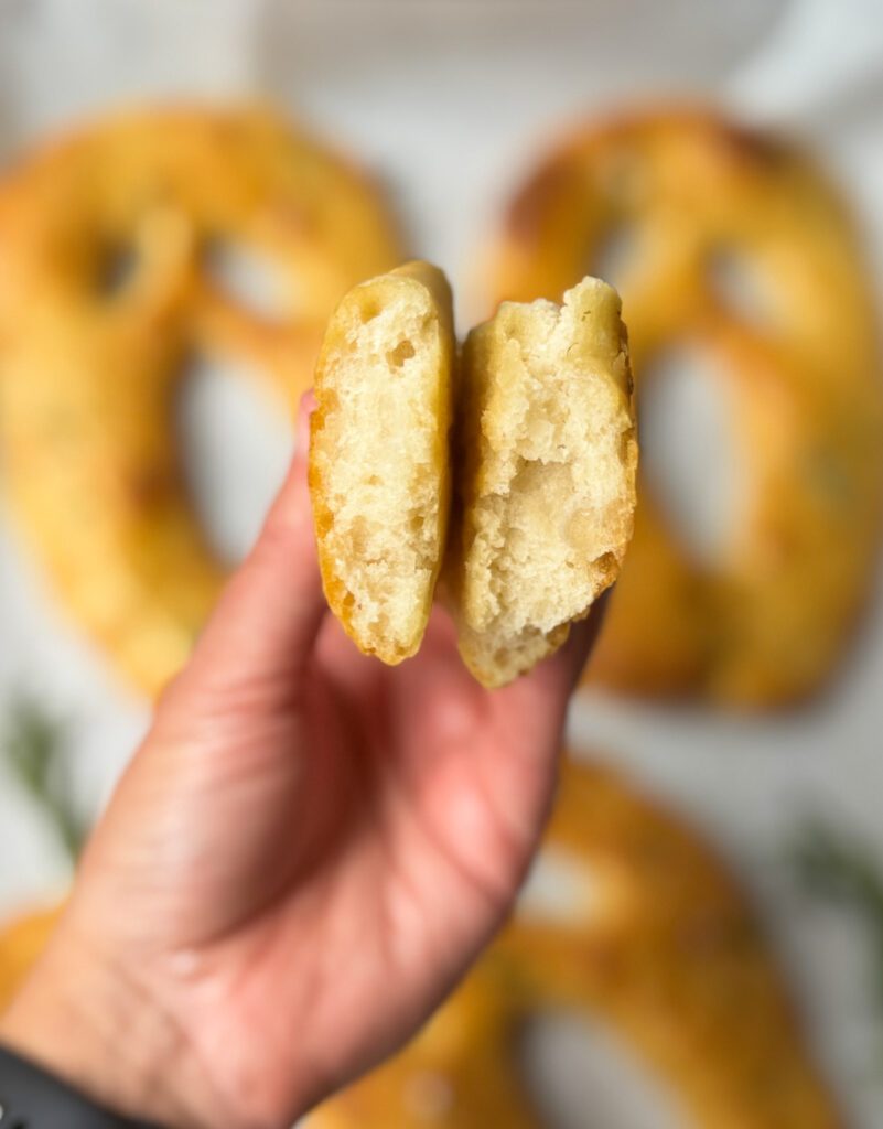 inside of sourdough fougasse