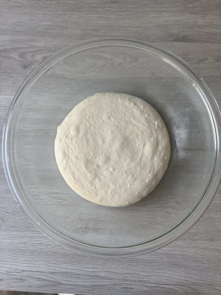 proofed sourdough fougasse dough