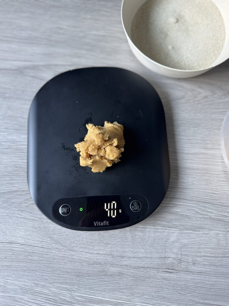 weighing the cookies