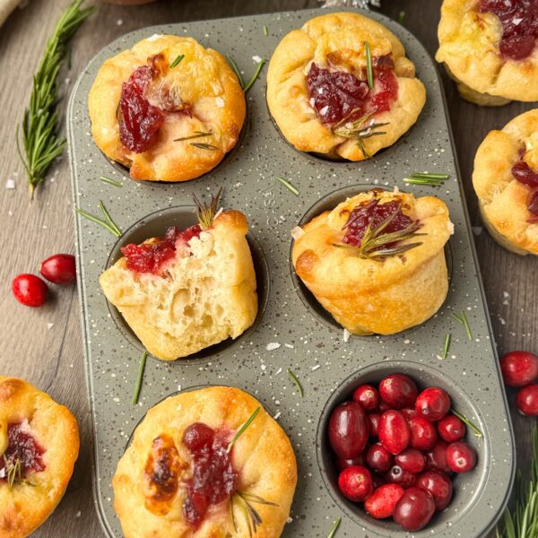 cranberry brie sourdough focaccia muffins