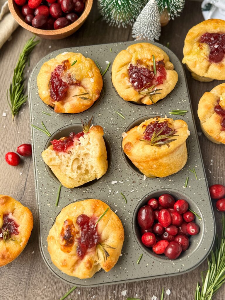 cranberry brie sourdough focaccia muffins