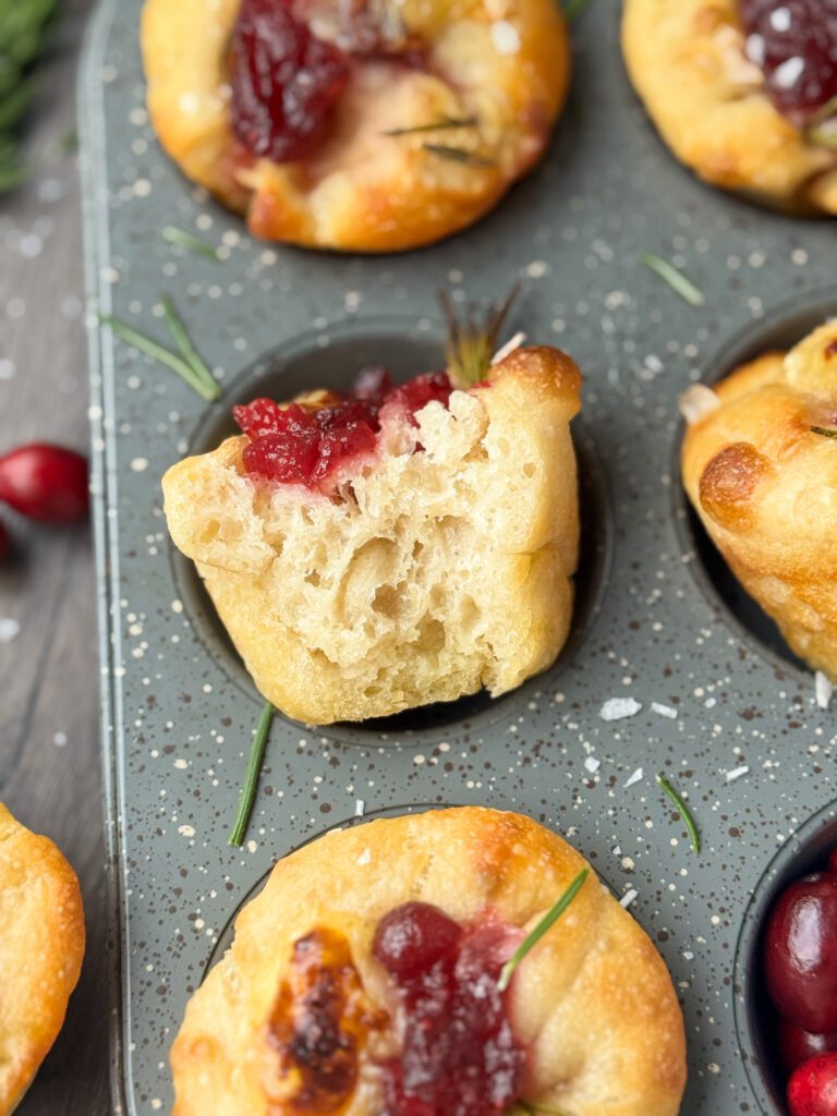 cranberry brie sourdough focaccia muffins