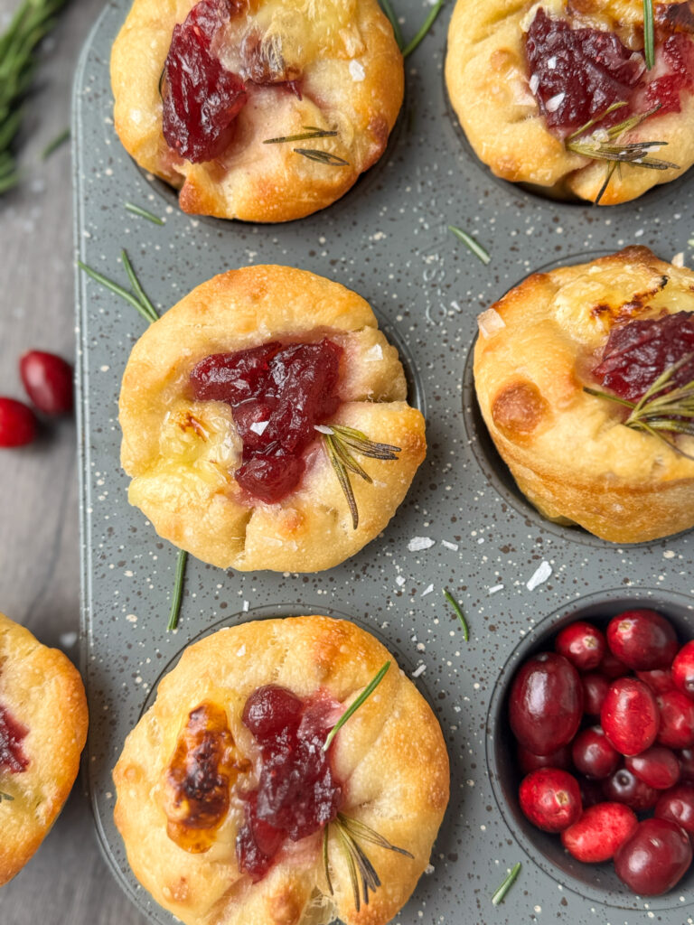 cranberry brie sourdough focaccia muffins