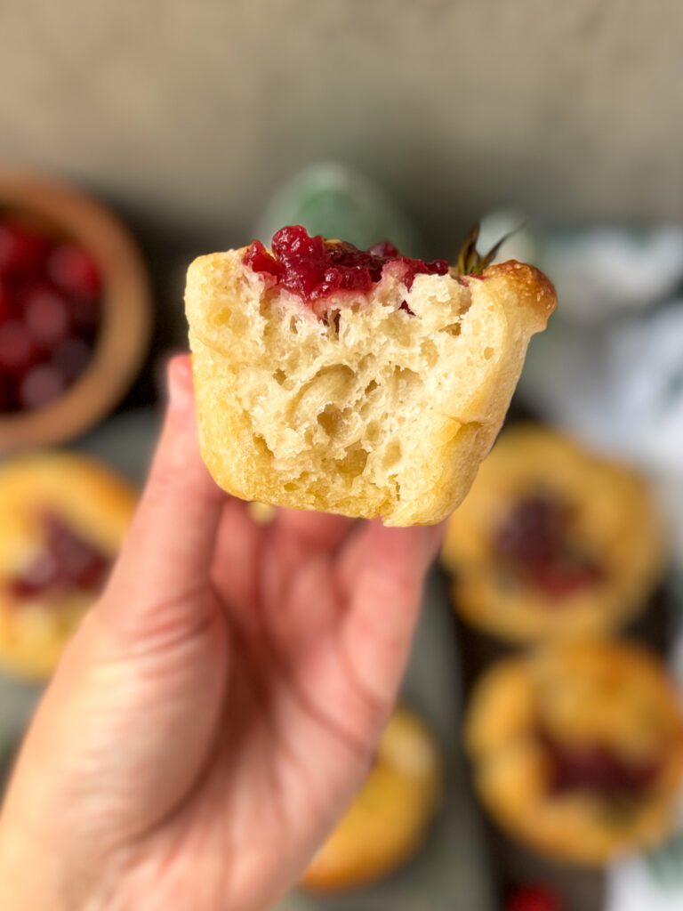 cranberry brie sourdough focaccia muffins