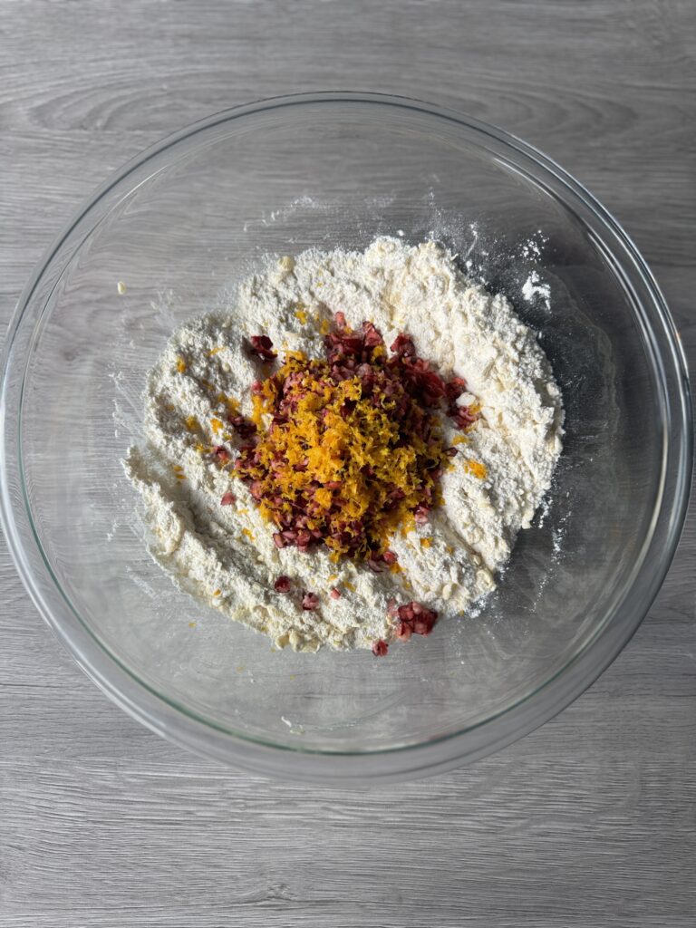 mixing in the inclusions cranberry orange 