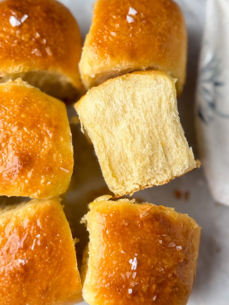 soft sourdough brioche dinner rolls