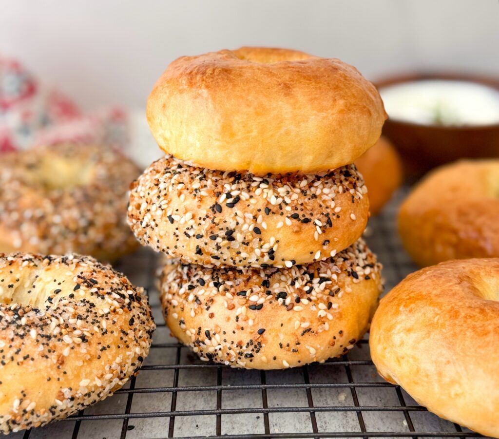sourdough discard protein bagels with Greek yogurt