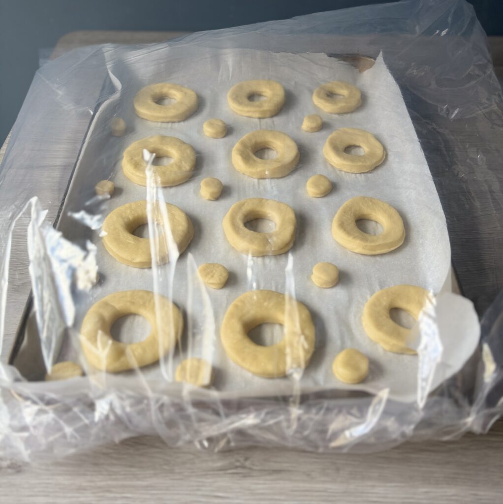 shaped donuts in proofing bag