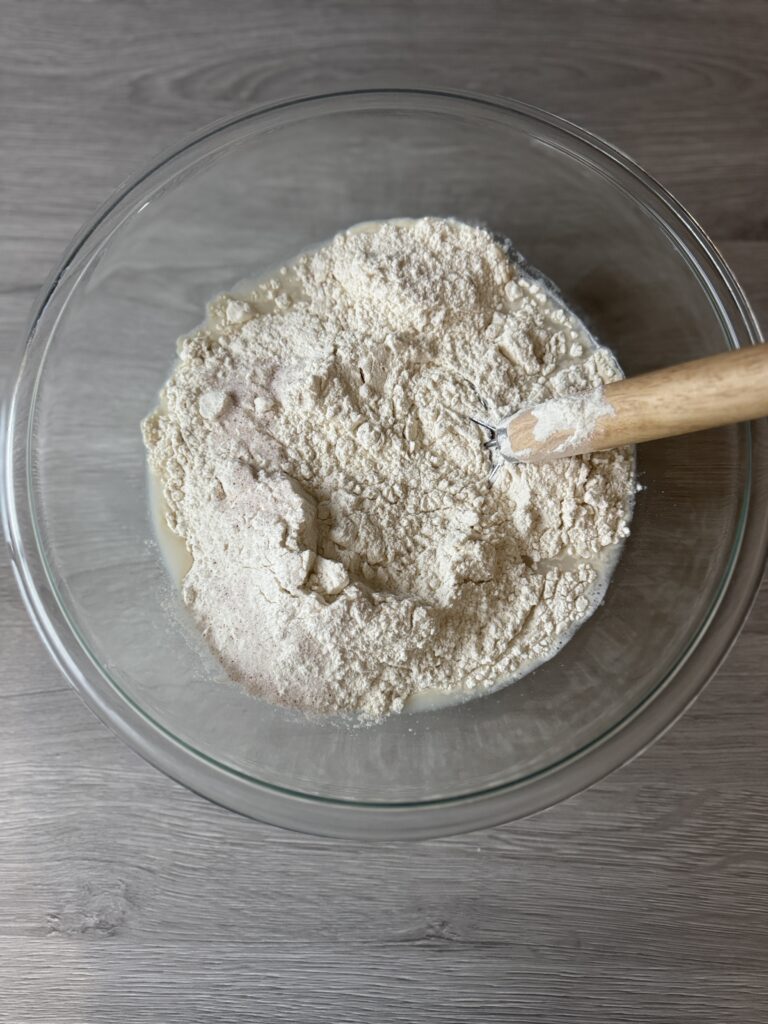 mixing sourdough focaccia