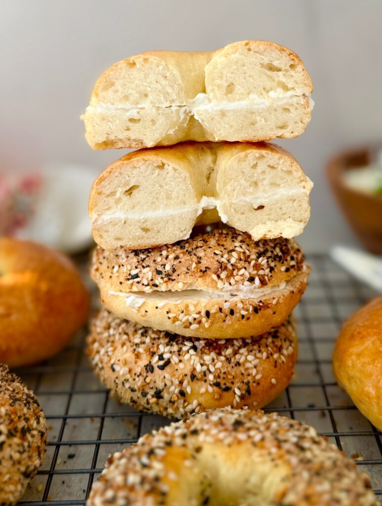 sourdough discard protein bagels with cream cheese