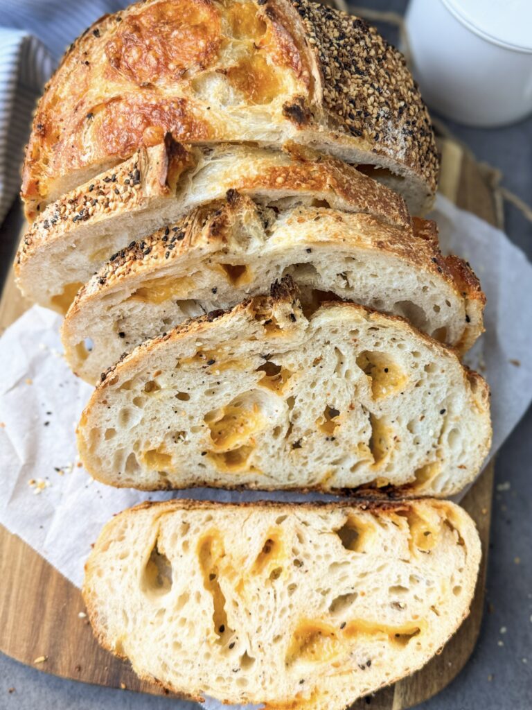 sliced everything bagel sourdough bread