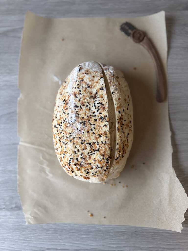 scoring everything bagel sourdough bread