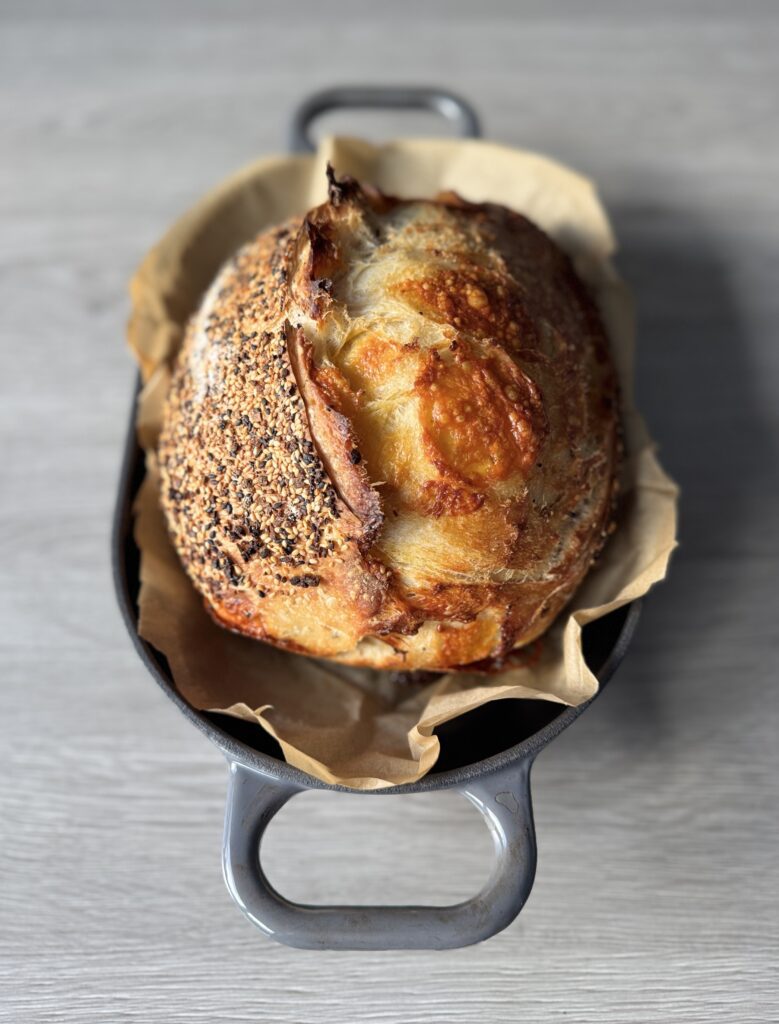 baked everything bagel sourdough bread