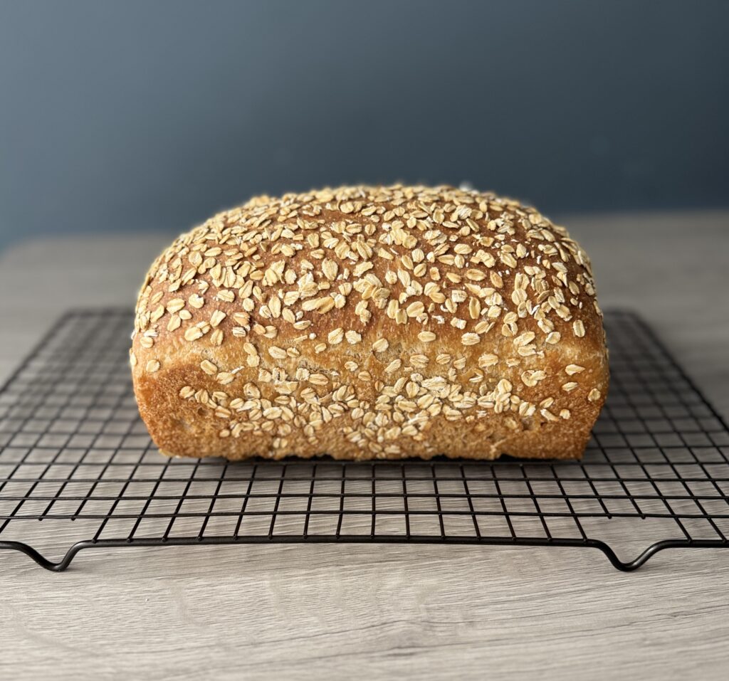 baked honey wheat sourdough sandwich loaf