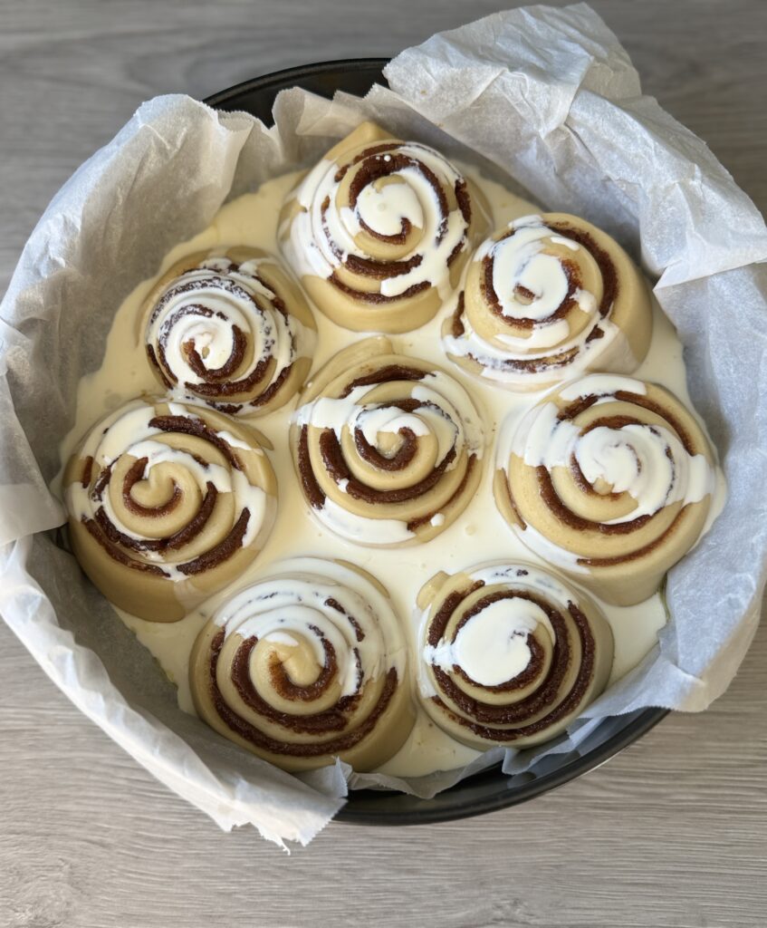 cream bath for sourdough cinnamon rolls
