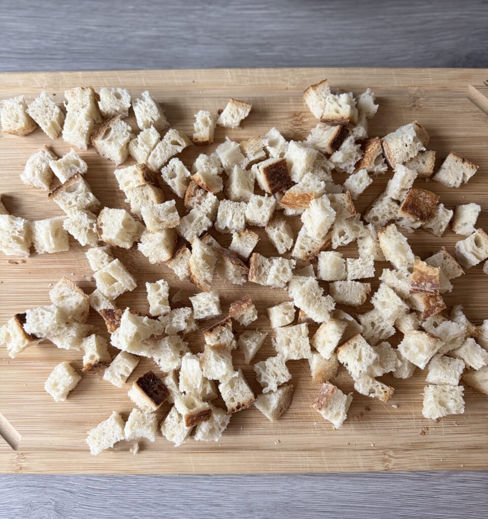 cut sourdough croutons