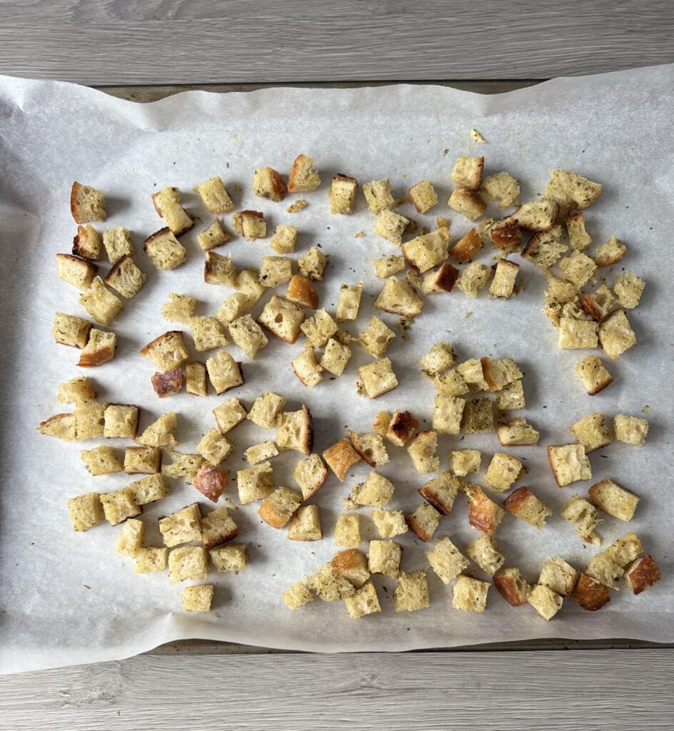 baked sourdough croutons