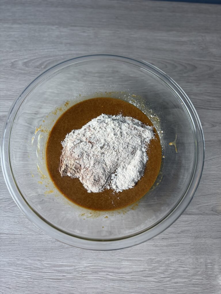mixing gingerbread cake