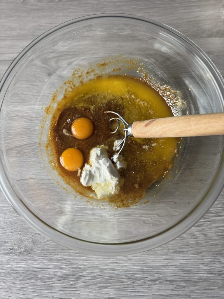 mixing gingerbread cake