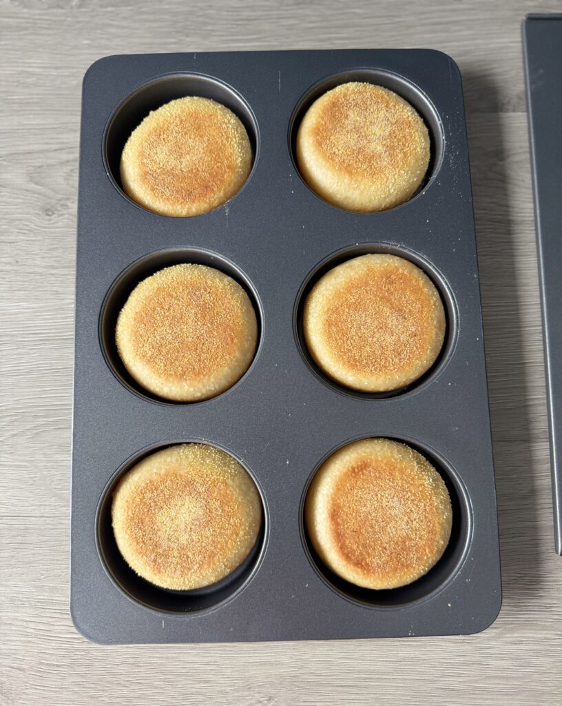 baked english muffins in the pan
