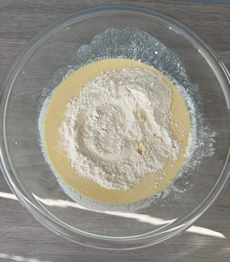 mixing sheet pan pancakes